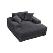 Amelia Polyester Corduroy Comfy Chaise Lounges Sofa Bed With Deep Seat Dark Gray