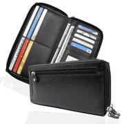 Amelia RFID Blocking Traveler 7 Compartment Checkbook Cover, Black