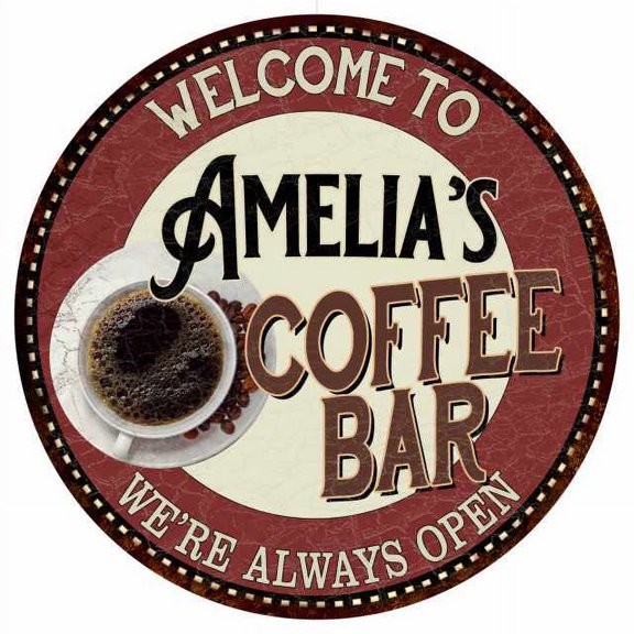 Amelia's Coffee Bar Round Metal Sign Kitchen Room Wall Dcor 200120041333