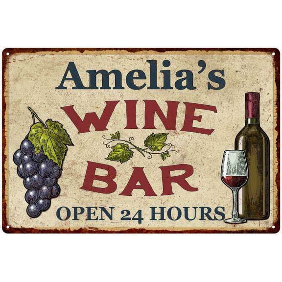 Amelia's Rustic Wine Bar Sign Wall Decor Kitchen Gift 8 x 12 High Gloss Metal 208120056421
