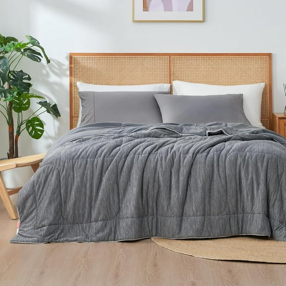 Amelie Home Cooling Comforter Queen Size, Dual-Sided Lightweight Cooling Blanket for Hot Sleepers, Q-Max 0.43 Breathable Cooling Quilt for Night Sweats, 90" x 90", Heather Charcoal Grey
