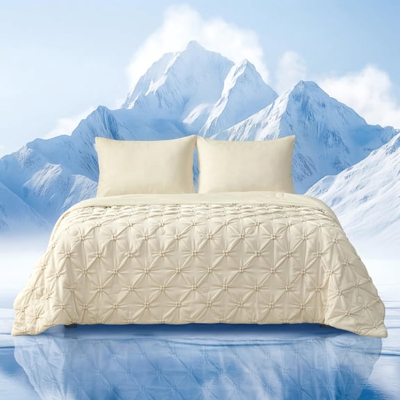 Amelie Home Elegant Pintuck Comforter King Size Blanket For Hot Sleepers Lightweight Summer Bedding With Q-max 0.45 Fabric Breathable Cold 106x90 Inches Beige