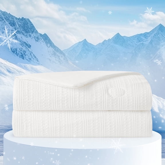 Amelie Home King Waffle Cooling Comforter – Reversible Lightweight Blanket for Hot Sleepers, White 90"x108"