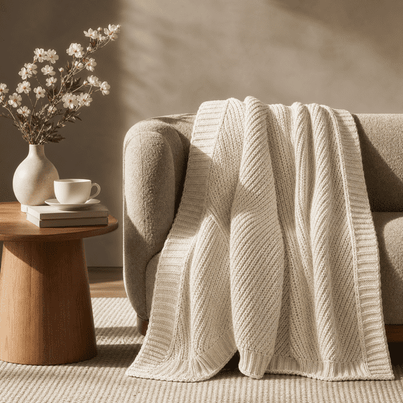 Amelie Home Knit Throw Blanket Soft Chenille Cozy Breathable Chevron Chunky Decorative For Couch Bed & Sofa-inspired Lightweight Warm Gift Women 50"x60"