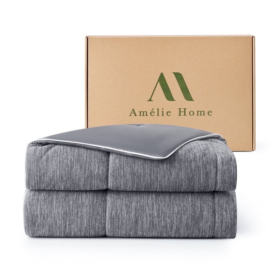 Amelie Home Twin Cooling Comforter – Reversible Lightweight Blanket for Hot Sleepers, Heather Charcoal Gray 68"x90"