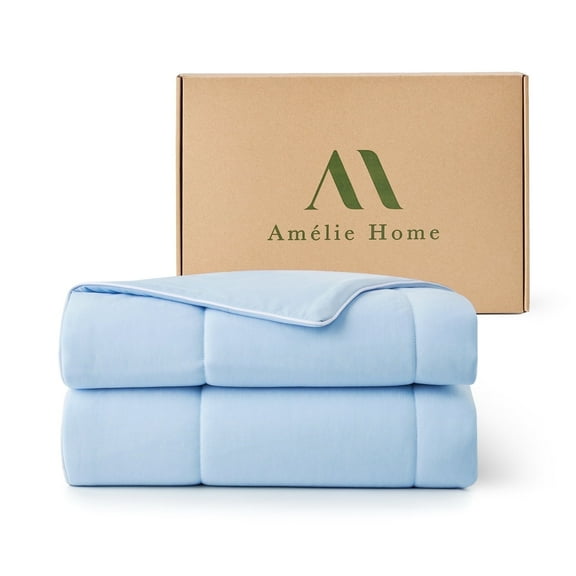 Amelie Home Twin Cooling Comforter – Reversible Lightweight Blanket for Hot Sleepers, Heather Ice Blue 68"x90"