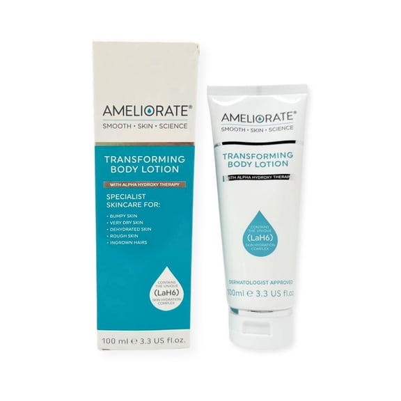 Ameliorate Transforming Body Lotion, Moisturizing & Hydrating Skin Care for Dry Skin with Alpha Hydroxy Therapy, Fragrance Free Formula, 3.3 fl oz