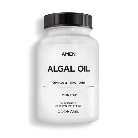 Amen Algal Oil Vegan Omega-3 Supplement  1000mg DHA & EPA, Plant-Based Microalgae Oil, Non-GMO, 60 Softgels