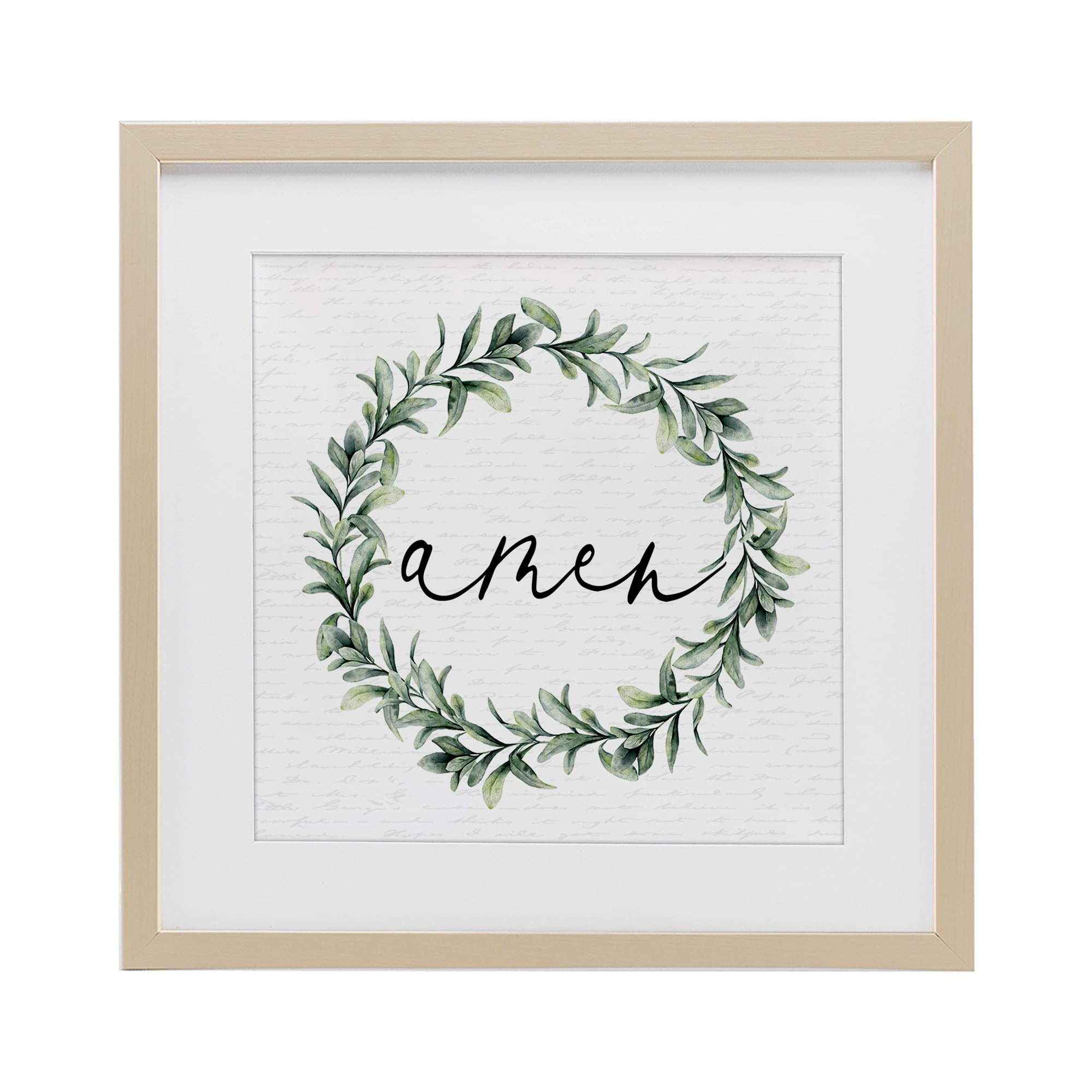 Amen Botanical Wreath & Script Birch Framed Print Under Glass, design by Lettered and Lined