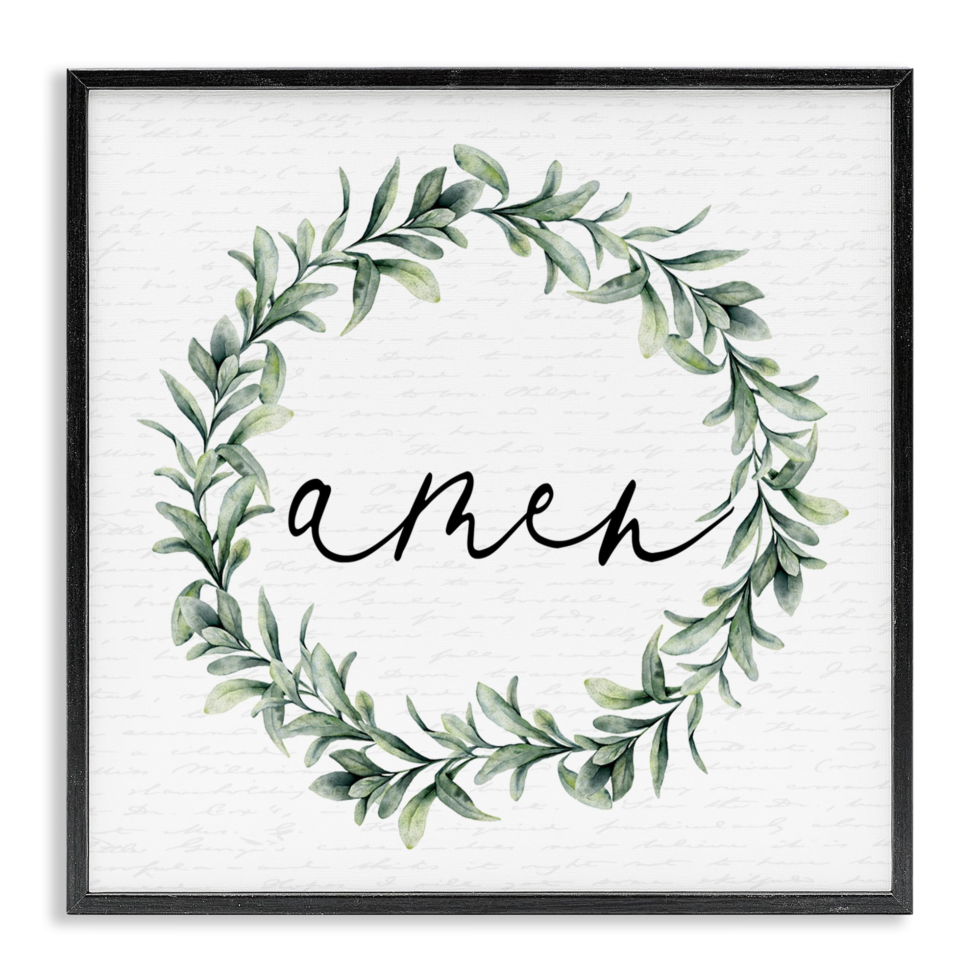 Amen Botanical Wreath & Script Black Framed Giclee Art, design by Lettered and Lined