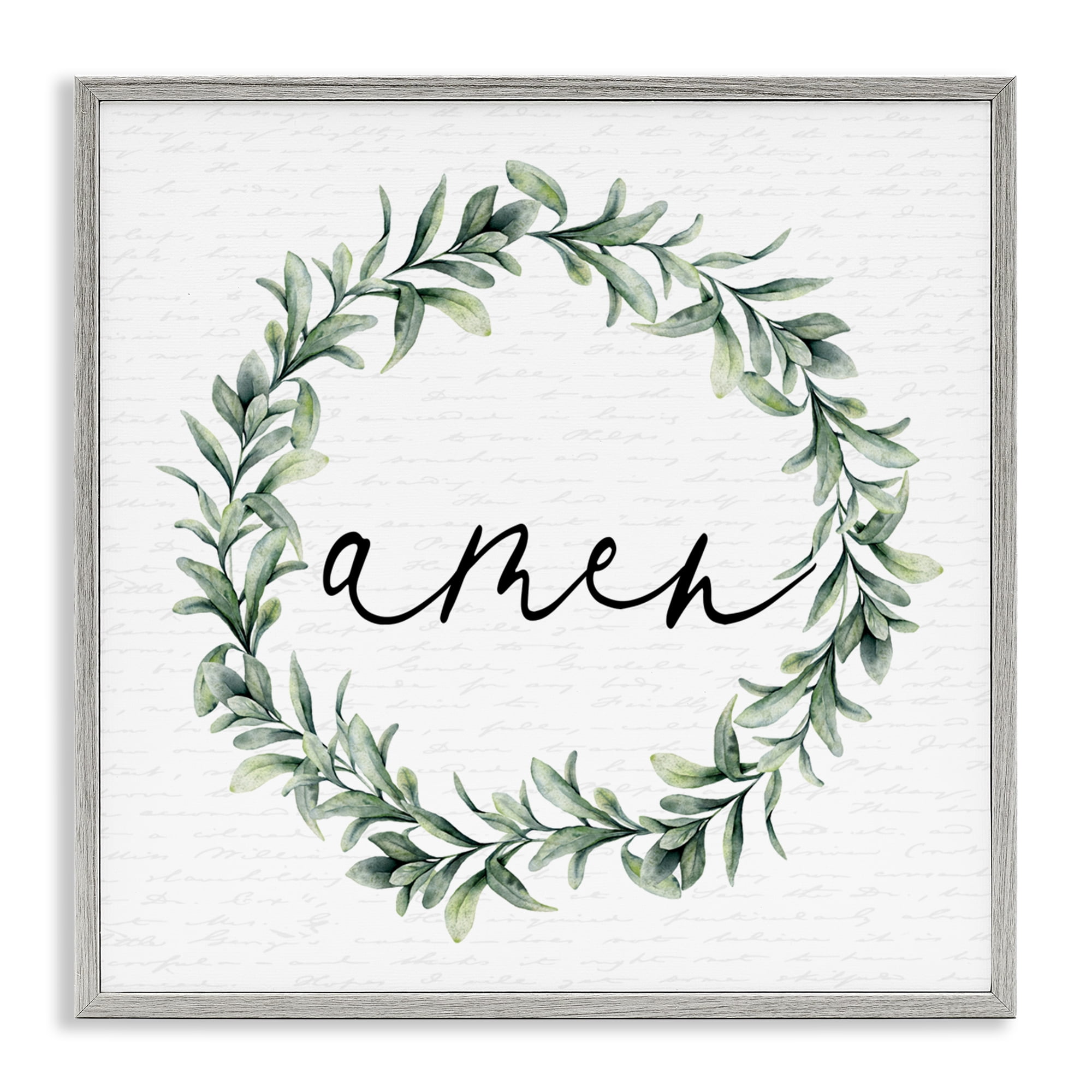 Amen Botanical Wreath & Script Gray Framed Giclee Art, design by Lettered and Lined