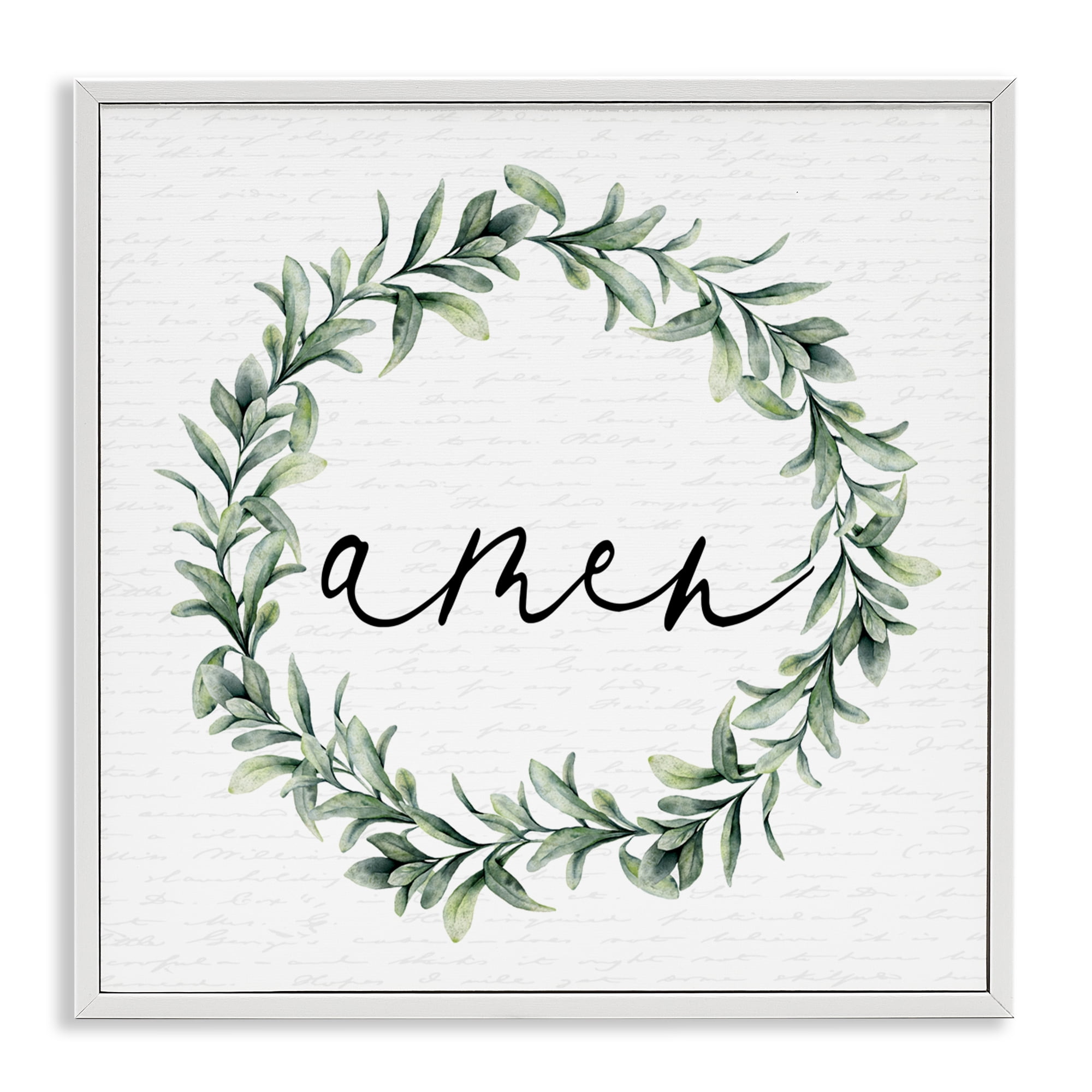 Amen Botanical Wreath & Script White Framed Giclee Art, design by Lettered and Lined