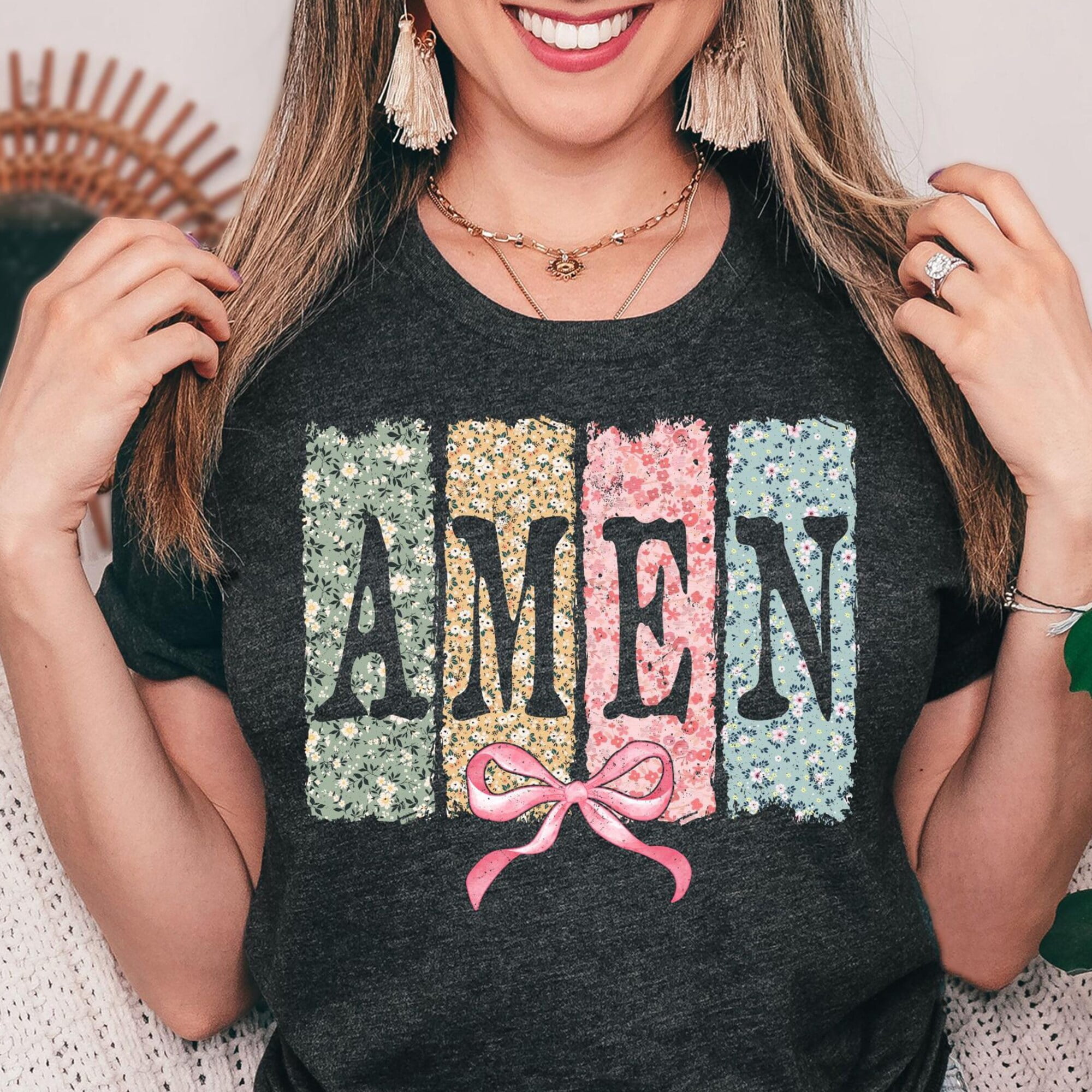 Amen Christian TShirt Faith Based Floral Shirt Religious Graphic Tee ...