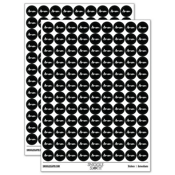 Amen Cursive Fun Text Prayer Praying 200+ Round Stickers - Black - Matte Finish - 0.50" Size