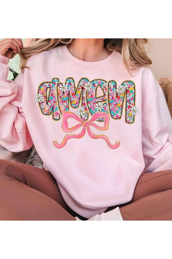 Amen Floral Glitter Easter Sweater, Preppy Christian Bible Verse Jesus Spring Sweatshirt