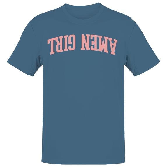 Amen Girl Retro Pink Typography Men's Blue T-shirt