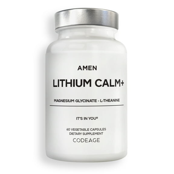 Amen Lithium Calm+ Supplement - Lithium Orotate Pills with Magnesium Glycinate & Oxide, L-Theanine - Gluten-Free, Non-GMO - 60 Capsules