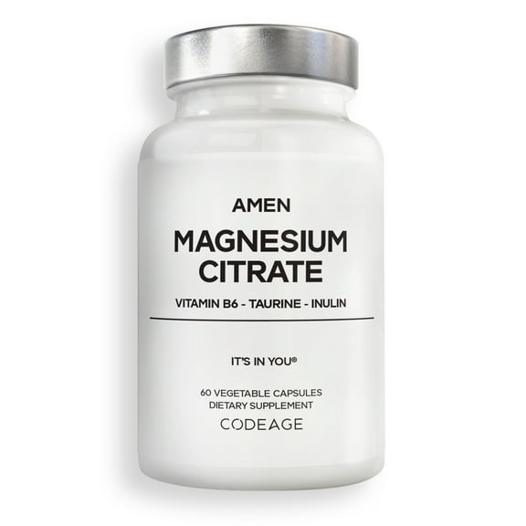 Amen Magnesium Citrate Supplement - Magnesium Pills with Vitamin B6 P5P, Taurine, Inulin, Bioperine Black Pepper - Gluten-Free, Non-GMO- 60 Capsules