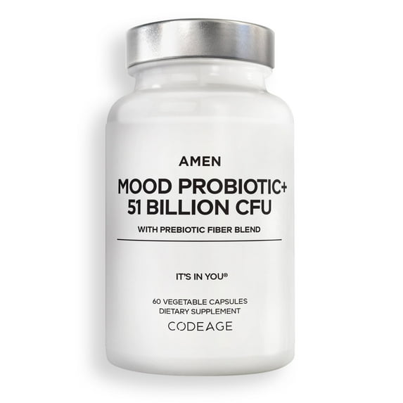 Amen Mood Probiotic +, Organic Prebiotics, 51 Billion CFUs, Ashwagandha, Blueberries, Non-GMO, 60 ct