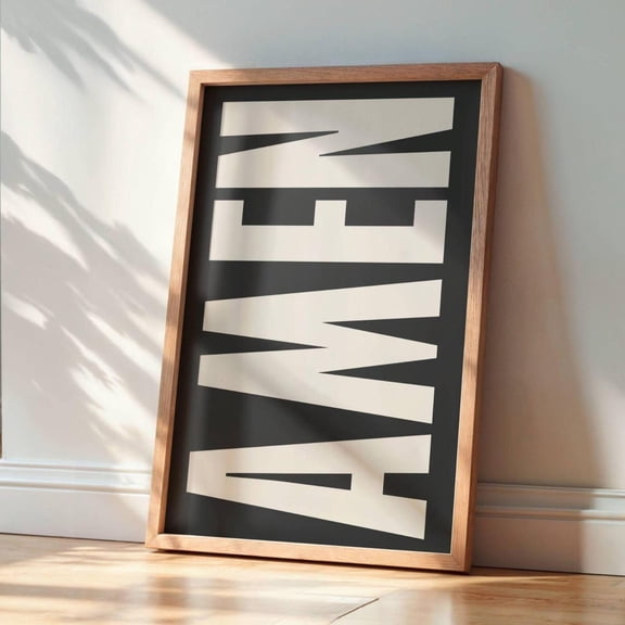 Amen Poster, Modern Christian Black And White Typography Art