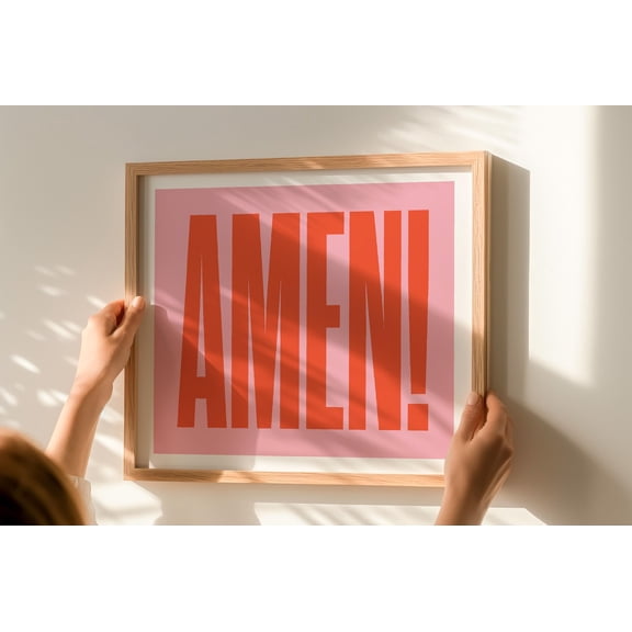 Amen Poster - Christian Wall Art, Jesus Print Horizontal (Dark Gray/Beige) Warm Present Vintage UNFRAMED Poster Size 24x36