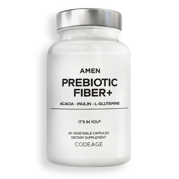 Amen Prebiotic Fiber Supplement - Organic Acacia & Chicory Inulin Fiber, L-Glutamine - Digestive Support - Vegan, Non-GMO - 60 Capsules