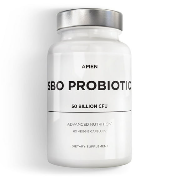 Amen SBO Probiotic, 50 Billion CFUs, Organic Prebiotics, Shelf Stable, Vegan & Non-GMO, 60 ct