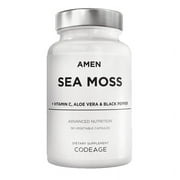 Amen Sea Moss, Bladderwrack, Burdock, Vitamin C, Aloe Vera, Black Pepper, Seaweed Superfood, 90 ct