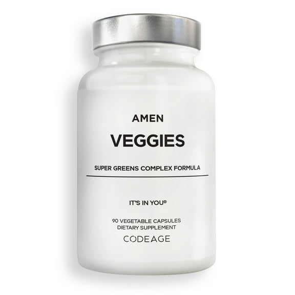 Amen Veggies, Whole-Food Raw Greens Daily Multivitamin Capsules, Mushroom Complex, Vegan, 90 ct