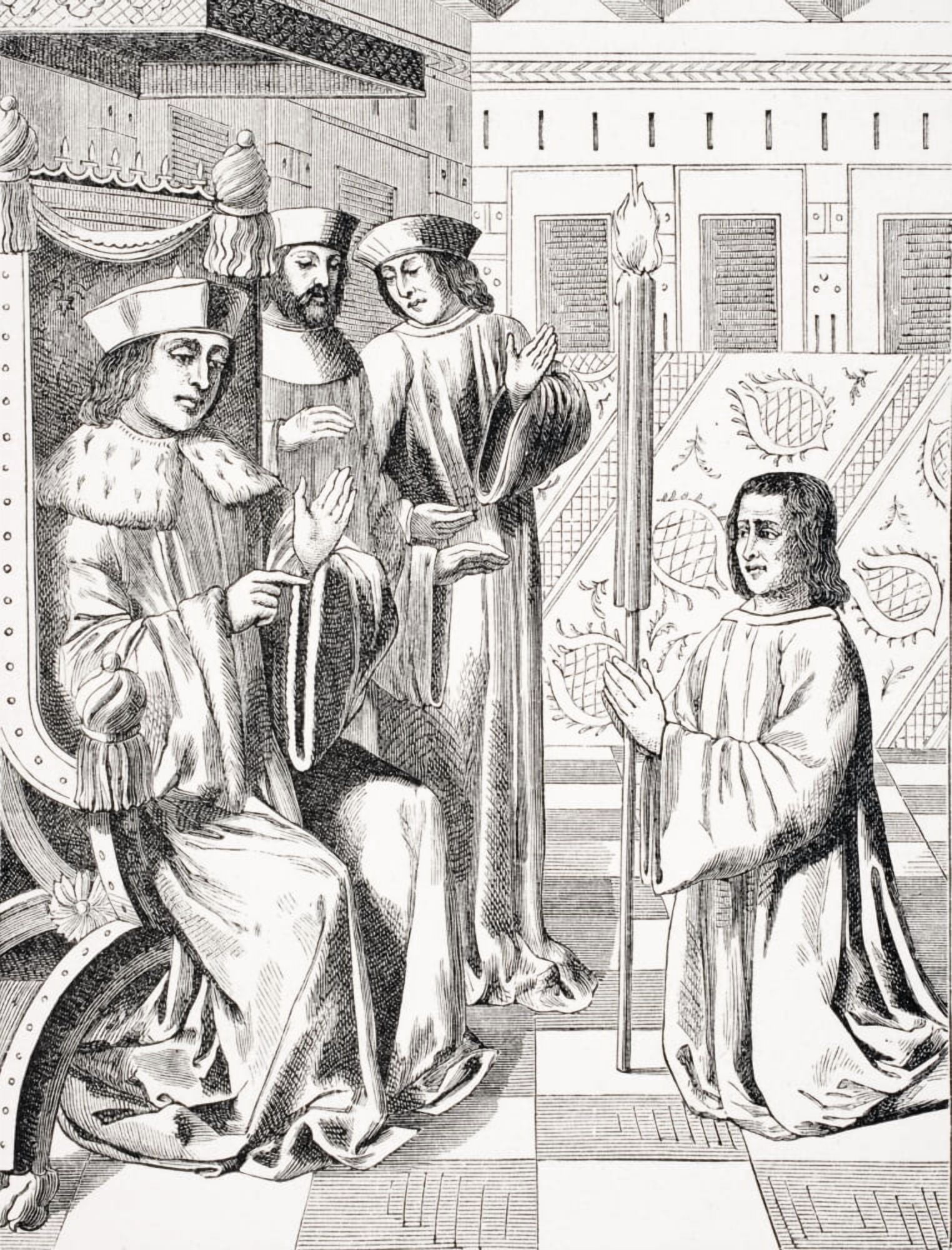 Amende Honorable Of Jacques Coeur Before Charles Vii Copy Of 15Th Century Miniature In The Chroniques Of Monstrelet Canvas Art - Ken Welsh  Design Pics (13 x 17)
