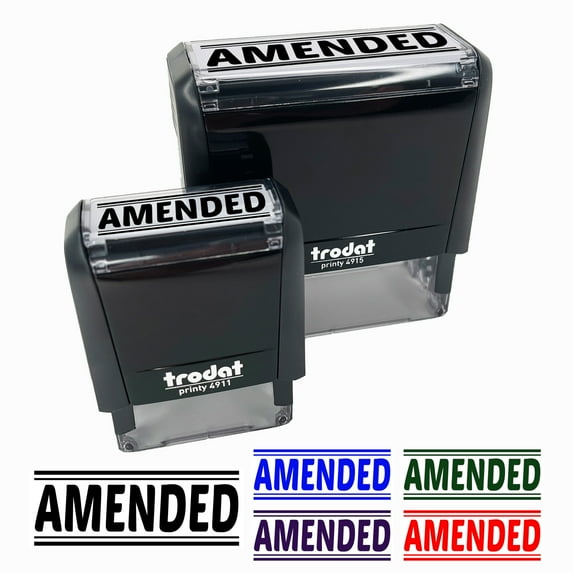 Amended Double Lines Self-Inking Rubber Stamp Ink Stamper for Business Office - Sky Blue Ink - Small 1-1/2 Inch