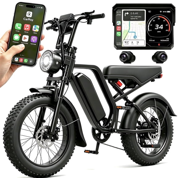 Amener Electric Bike for Adults, 750W Motor 1500 Peak, 20" Fat Tire Ebike with CarPlay & Android Auto,Full Suspension,48V 15Ah Battery,UL2849