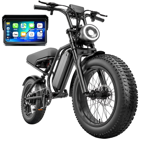 Amener Smart Electric Bike for Adults, with CarPlay & Android Auto Display, Integrated Front/Rear Ride Camera, 20" Fat Tire E-Bike, Peak 1500W Motor, 48V 15Ah Battery, UL2849