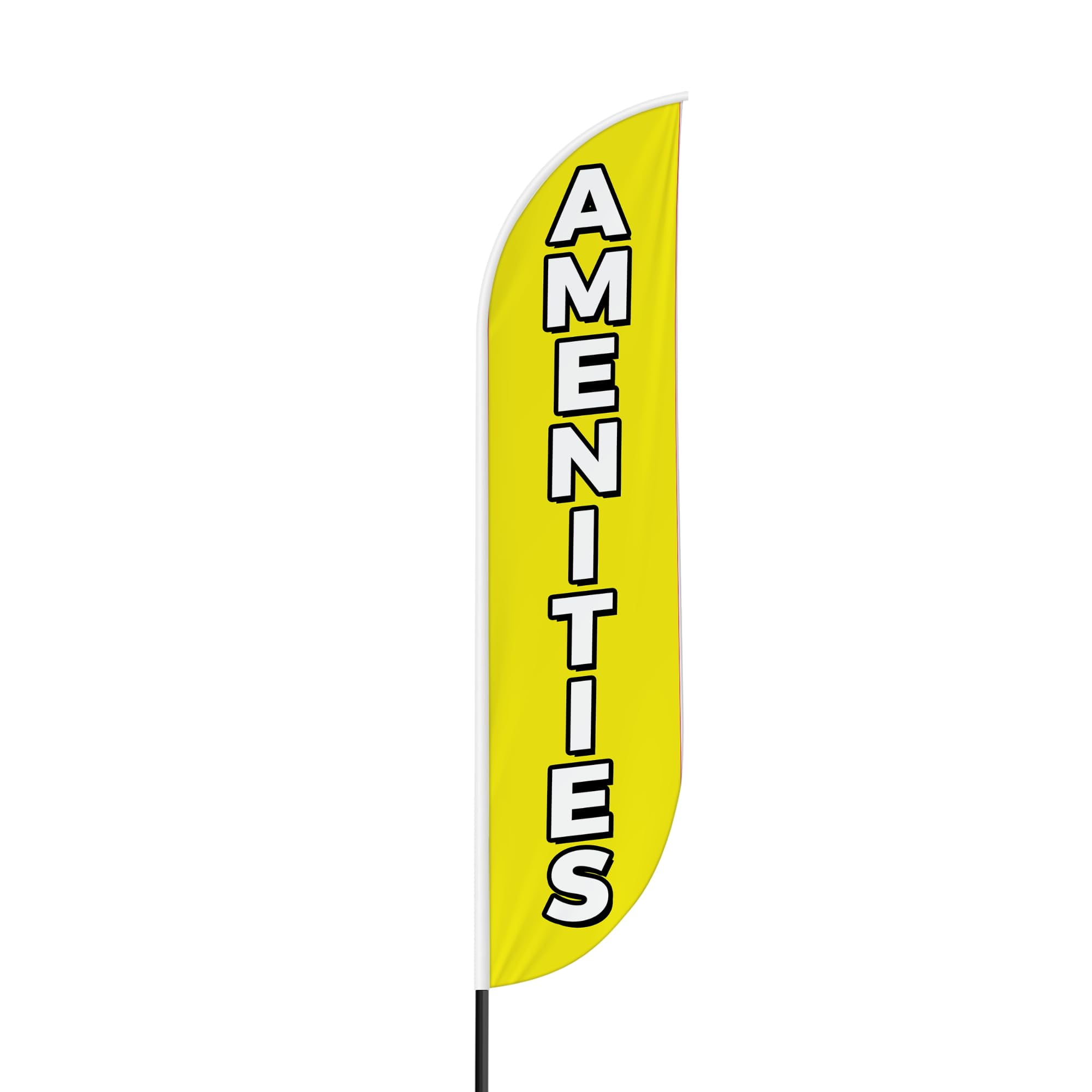 Amenities Sign feather flag for Outdoor by Mavis Printing | 11.5 FEET Long Polyester Outdoor Banner Flag for Easy Hang | HD Print Swooper I Flag Only to Advertise Real Estate BusinessI Flag Only