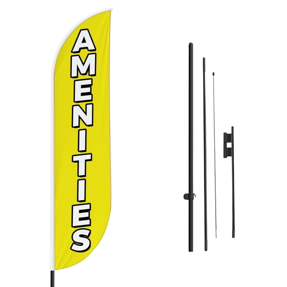 Amenities Sign feather flag Pole kit for Outdoor by Mavis Printing | 15 FEET Long Polyester Outdoor Banner Flag for Easy Hang | HD Print Swooper Flags to Advertise Real Estate Business