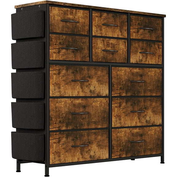 Amenitlif Dresser for Bedroom,Cloth Storage Tower with 12 Drawers,12 Drawers Storage Tower,Chest of Drawers with Bins,Steel Frame,Wood Top for Bedroom, Room,Closet, Entryway