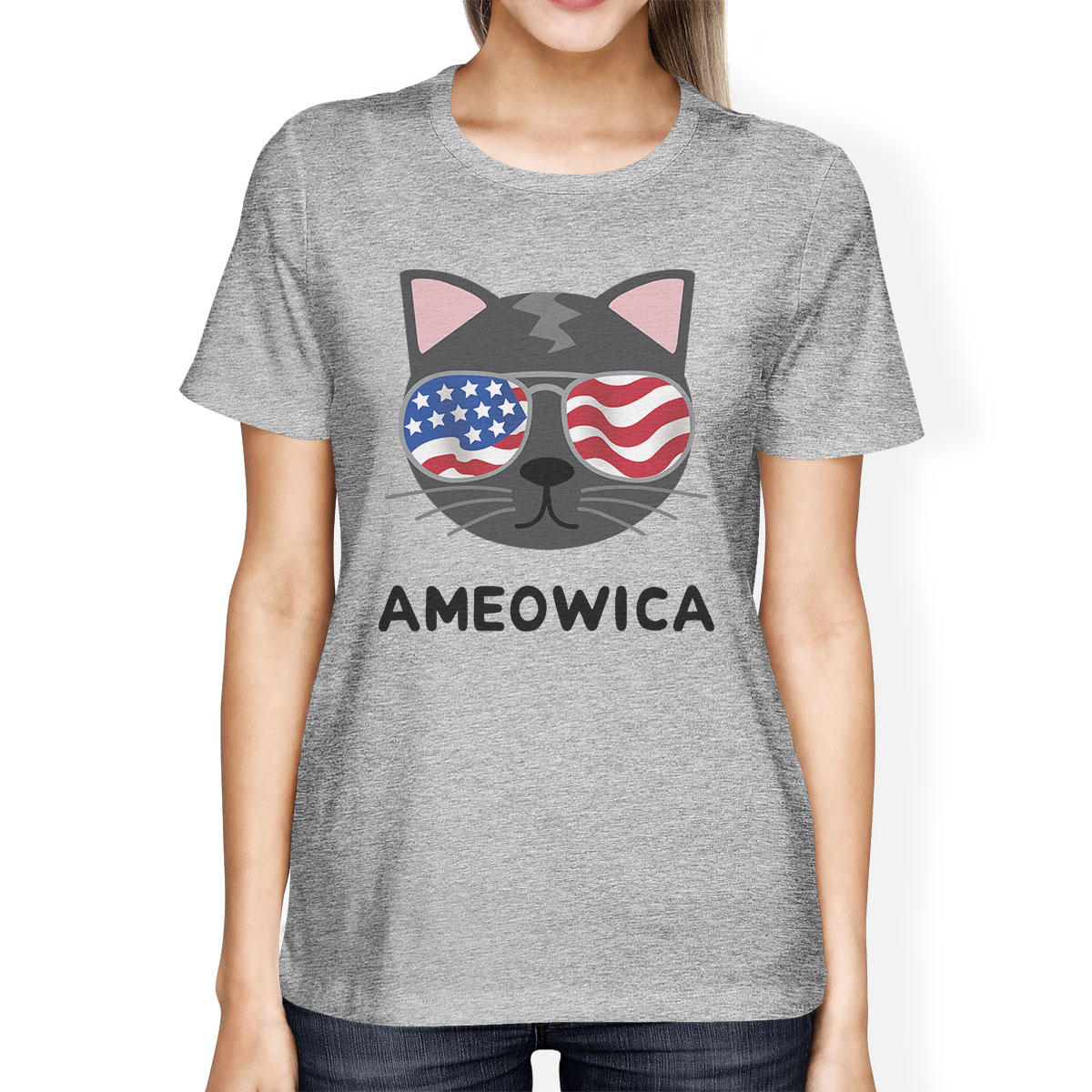 Ameowica Womens Graphic Tee Cute Cat Design Tee For 4th Of July - image 1 of 4