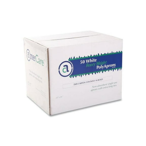 AmerCareRoyal Poly Apron, 28 x 46, One Size Fits All, White, 500/Carton