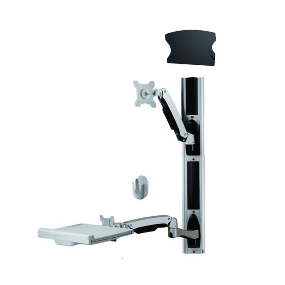 Amer Networks Sit-Stand Combo Workstation Wall Mount System, Silver