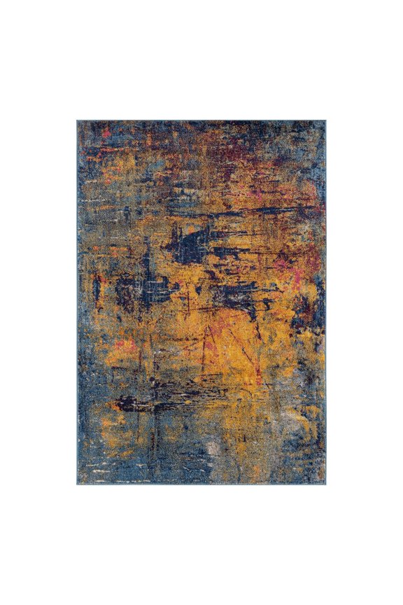 Manhattan Bunnt Abstract Orange And Navy 7'6"x9'6" Area Rug MAN417696