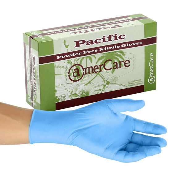 AmerCare Pacific 4.5 mil Blue Nitrile Gloves, Powder and Latex Free, General Purpose for Cleaning and Foodservice, Large, Case of 1000