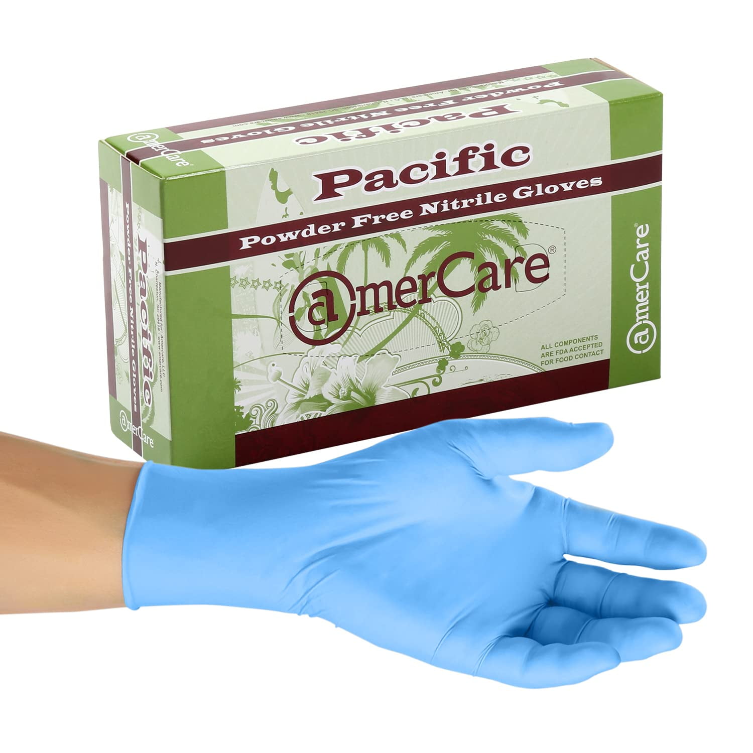 AmerCare Pacific 4.5 mil Blue Nitrile Gloves, Powder and Latex Free