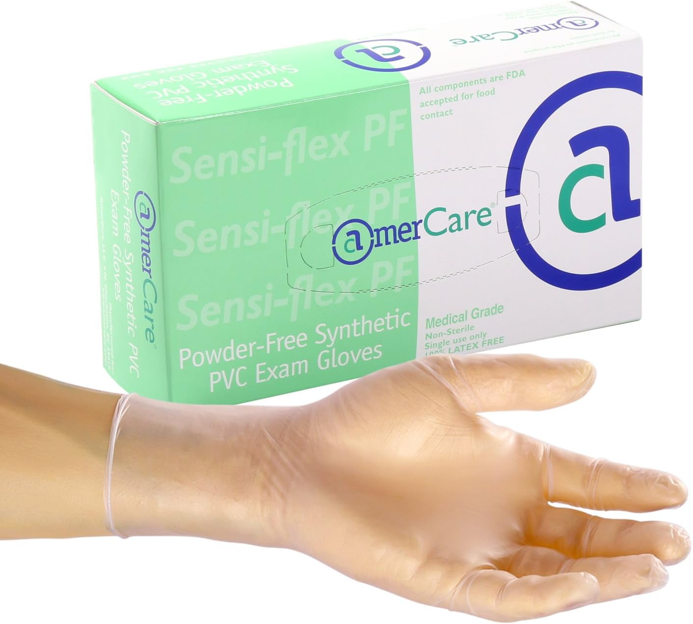 AmerCare SensiFlex Exam Grade Powder Free Vinyl Gloves for Medical