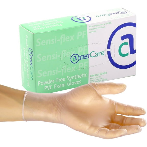 AmerCare Sensi-Flex Exam Grade Powder Free Vinyl Gloves for Medical Professionals, Large, Case of 1000