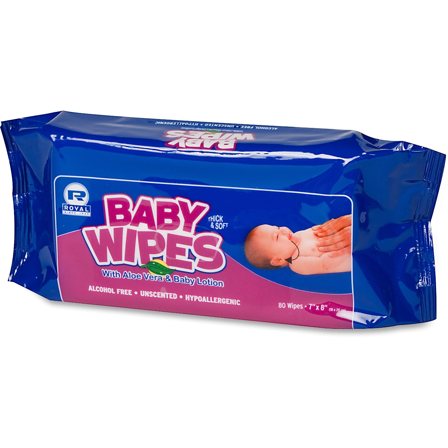 AmerCareRoyal Baby Wipes Refill Pack, Scented, White, 80/Pack, 12 Packs