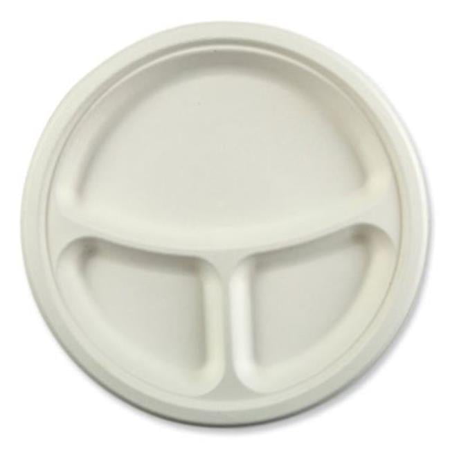Bagasse PFAS-Free Dinnerware, 3-Compartment Plate, 10.24 Bagasse PFAS-Free Dinnerware, 3-Compartment Plate, 10.24