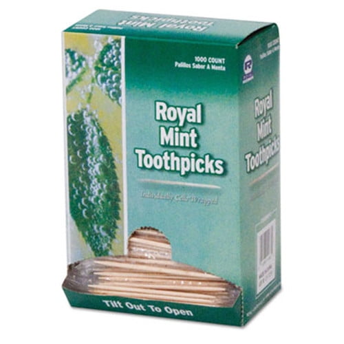 AmerCareRoyal Mint Cello-Wrapped Wood Toothpicks 2 1 2 Natural 1000 /box 15 /boxes /carton (RPP RM115)