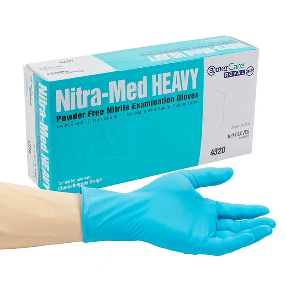 AmerCareRoyal Nitra-Med Heavy Disposable Exam Gloves, Large, Case of 1000