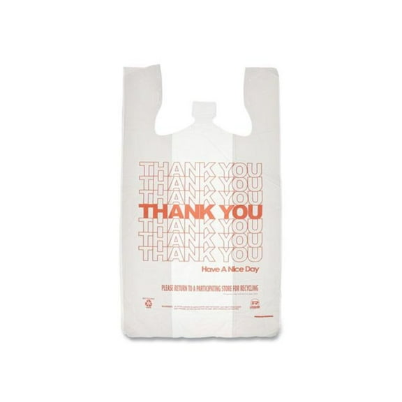AmerCareRoyal Thank You Bags, Thank You - Have a Nice Day Labeling, Cut-Out Handles, 13" x 8" x 23", White/Red, 1,000/Carton