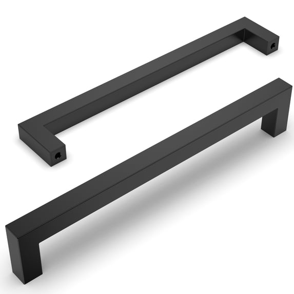 Amerdeco 10 Pack Matte Black Cabinet Pulls 7.5 Inch(192mm) Hole Centers Kitchen Cabinet Handles Cabinet Hardware Cupboard Handles Square Drawer Pulls SH0004